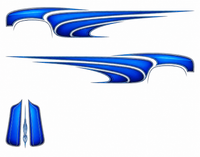 Electric Blue hot rod scallop decals: mirrored side graphics and hood artwork