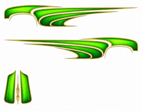 Lime Green hot rod scallop decals: mirrored side graphics and hood artwork