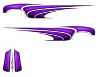 Royal Purple hot rod scallop decals: mirrored side graphics and hood artwork