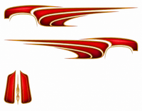 Candy Red hot rod scallop decals: mirrored side graphics and hood artwork