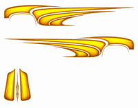 Golden Yellow hot rod scallop decals: mirrored side graphics and hood artwork