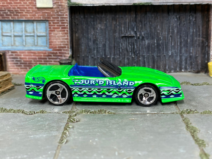 1998 Hot Wheels Custom Corvette Convertible lime TOUR'D ISLAND loose car, right-side view