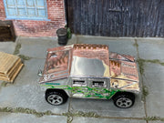 2006 Hot Wheels Humvee chrome with green flames J3393 loose truck, top view