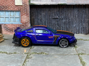 Hot Wheels 2010 Ford Mustang GT purple and orange loose car with mixed wheels, right-side view