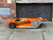 2018 Hot Wheels Power Pistons chrome and orange number 2 loose car, left-side view