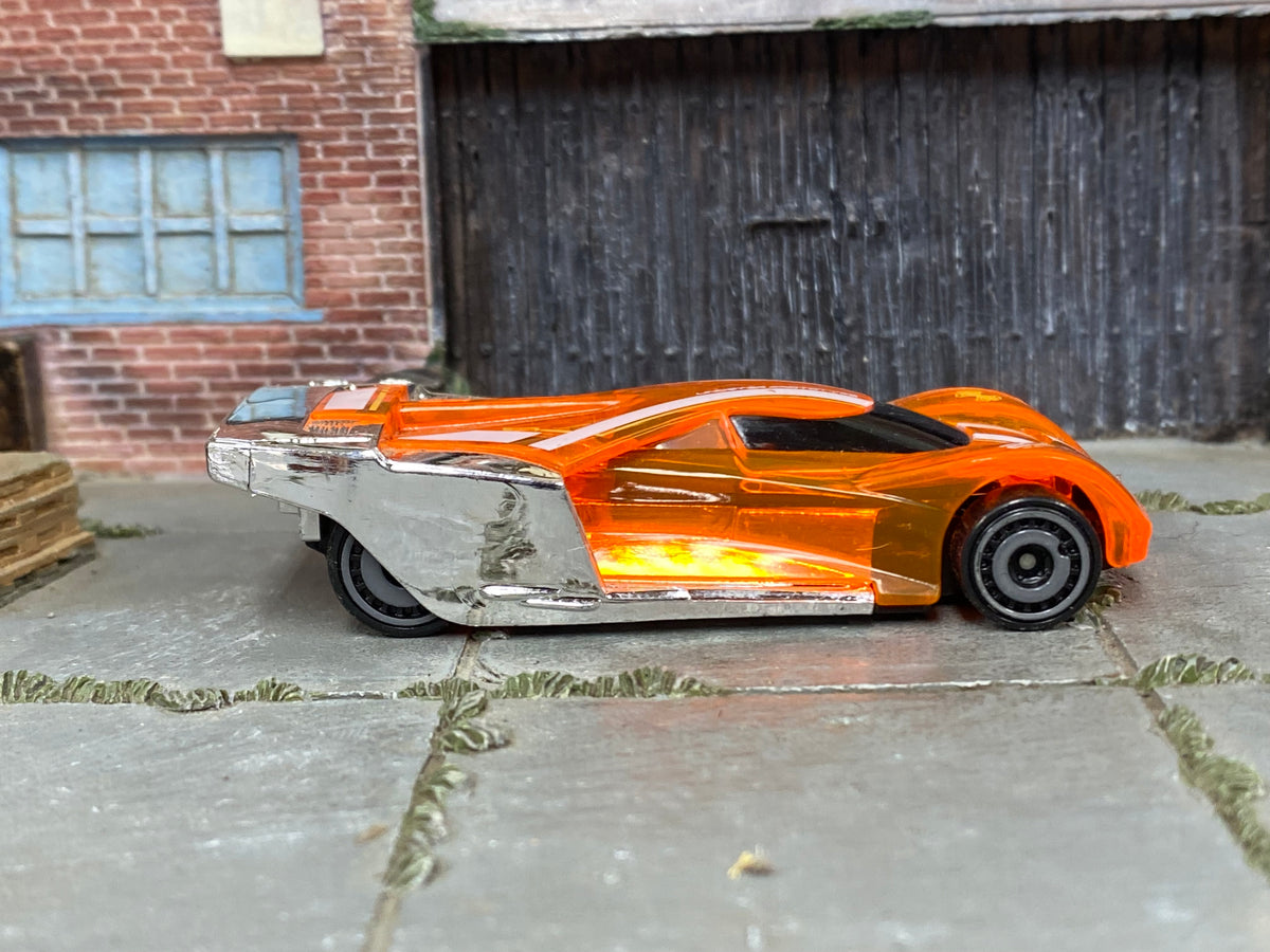 2018 Hot Wheels Power Pistons chrome and orange number 2 loose car, right-side view