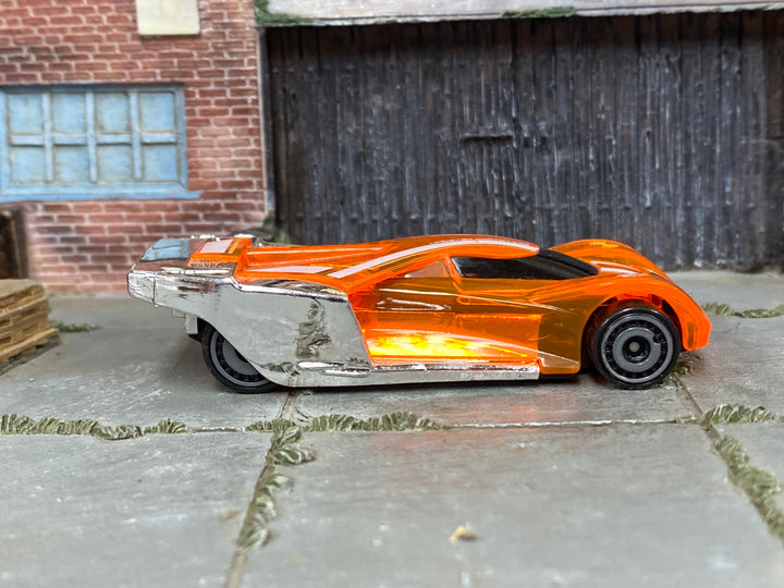 2018 Hot Wheels Power Pistons chrome and orange number 2 loose car, right-side view