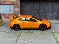 2025 Hot Wheels '16 Honda Civic Type R metalflake orange loose car, right-side view
