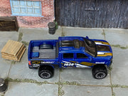 2025 Hot Wheels '19 Chevy Silverado Trail Boss LT blue number 1020 loose truck, top view