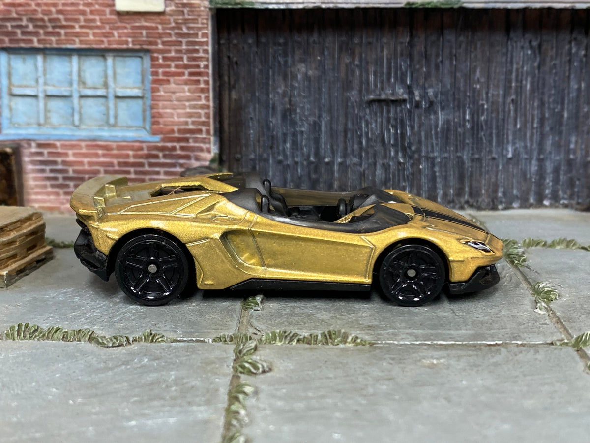2026 Hot Wheels Lamborghini Aventador J metalflake gold multipack loose car, right-side view