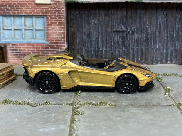 2026 Hot Wheels Lamborghini Aventador J metalflake gold multipack loose car, right-side view