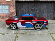 Hot Wheels '55 Chevy metallic dark red Ride Yourself Wild surf graphics, left side view