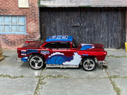 Hot Wheels '55 Chevy metallic dark red Ride Yourself Wild surf graphics, right side view