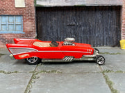 Hot Wheels '57 Roadster red and silver with five-spoke front wheels, right side view