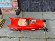 Hot Wheels '57 Roadster red and silver with five-spoke front wheels, top view