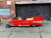 Hot Wheels '57 Roadster red and silver loose car, left side view