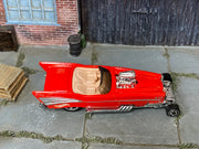Hot Wheels '57 Roadster red and silver loose car, top view