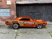 Hot Wheels '68 Dodge Dart metallic orange Speed Shop graphics, right side view