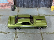 Hot Wheels '69 Mercury Cougar Eliminator metallic olive green loose car, top view