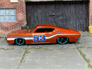 Hot Wheels '69 Ford Torino Talladega orange number 53 loose car, left-side view
