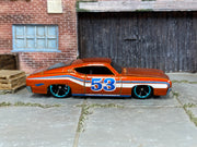 Hot Wheels '69 Ford Torino Talladega orange number 53 loose car, right-side view