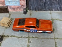 Hot Wheels '69 Ford Torino Talladega orange number 53 loose car, top view