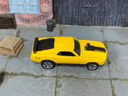 Hot Wheels '70 Mustang Mach 1 yellow and black loose car, top view