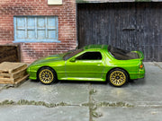 Hot Wheels '89 Mazda Savanna RX-7 FC3S lime green, left side view