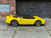 Hot Wheels ’90 Acura NSX yellow with silver wheels — right side view