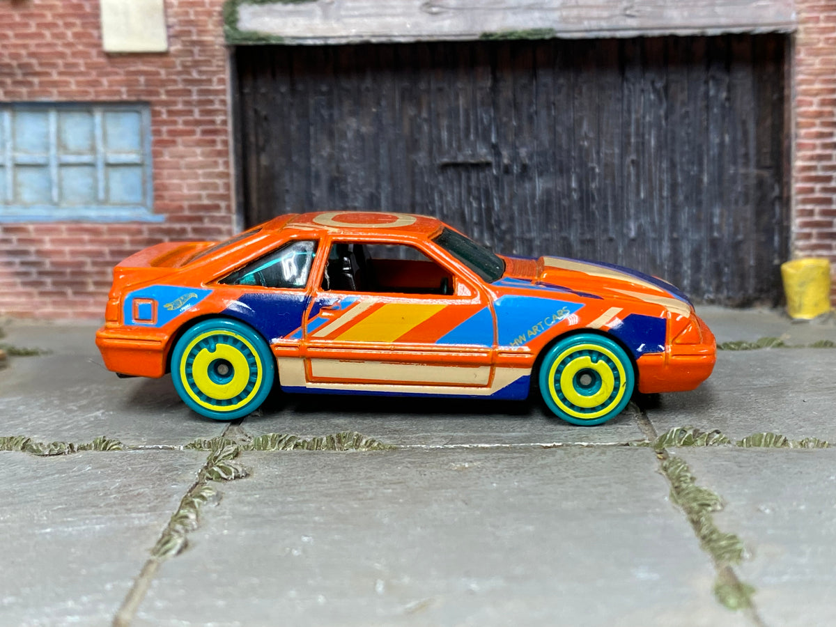 Hot Wheels '92 Ford Mustang orange Art Cars loose car, right side view