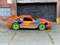 Hot Wheels '92 Ford Mustang orange Art Cars loose car, right side view