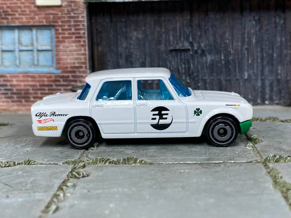 Hot Wheels Alfa Romeo Giulia TI Super white number 63 loose car, right-side view