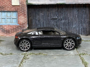 Hot Wheels Audi R8 in metallic charcoal — right side view