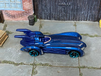 Hot Wheels Batman and Robin Batmobile metallic blue loose car, top view