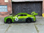 Hot Wheels 2018 Bentley Continental GT3 lime green number 8 loose car, left side view
