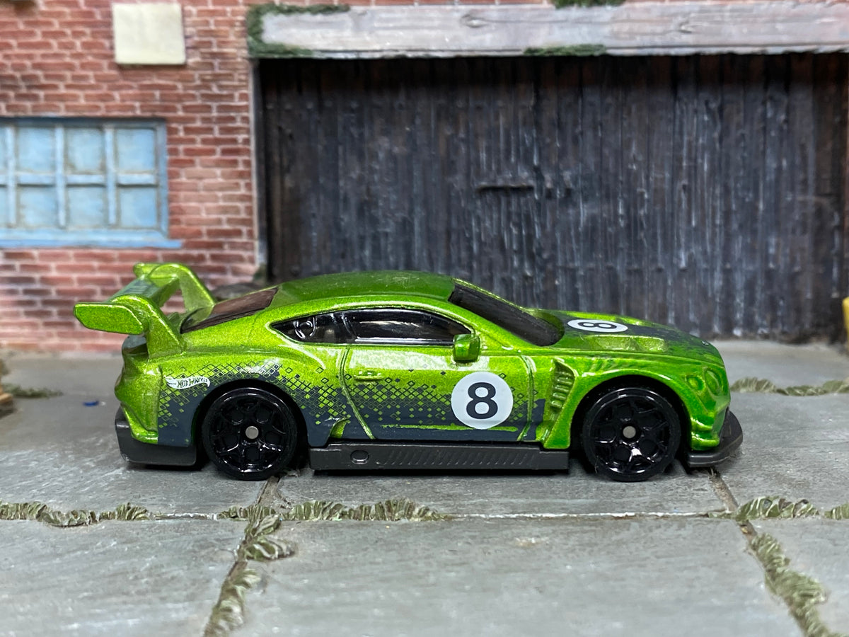 Hot Wheels 2018 Bentley Continental GT3 lime green number 8 loose car, right side view