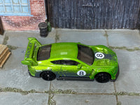 Hot Wheels 2018 Bentley Continental GT3 lime green number 8 loose car, top view