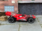 Hot Wheels Blade Raider red number 7 with black and gray graphics, right side view
