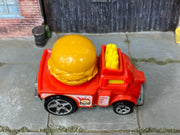 Hot Wheels Buns of Steel orange-red burger truck, top view