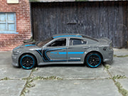 Hot Wheels Dodge Charger SRT Hellcat Widebody gray and blue, left side view