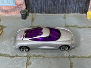 Hot Wheels Chrysler Thunderbolt silver with purple windows loose car, top view