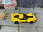 Hot Wheels Corvette C7.R yellow number 3 loose car, top view