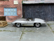 Hot Wheels Corvette Stingray silver loose racer, left side view