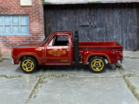 Hot Wheels 1978 Dodge Li'l Red Express Truck burgundy Valentine, left-side view