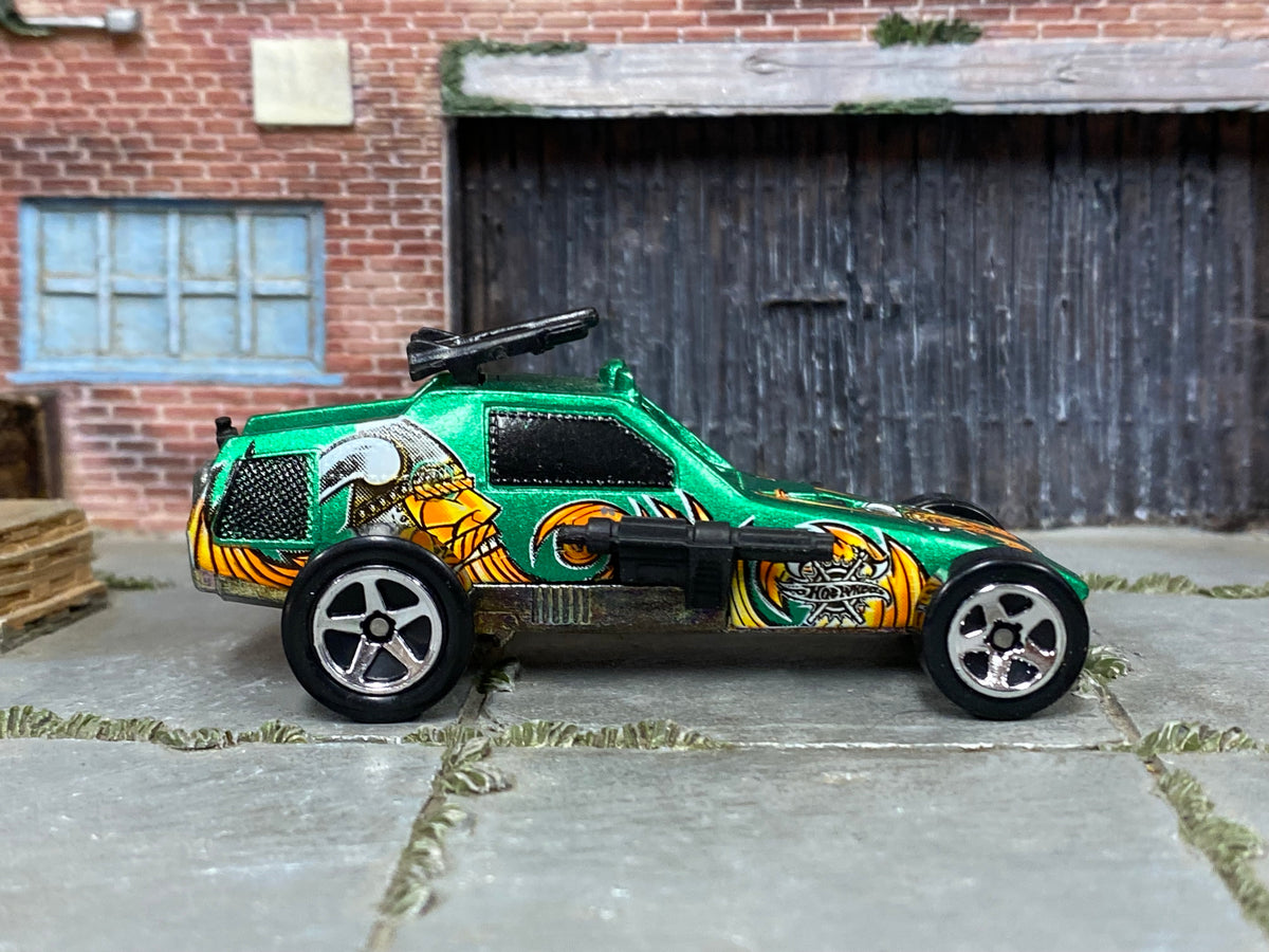 Green Hot Wheels Enforcer with Viking graphics — right side view