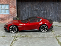 Hot Wheels Ferrari 12Cilindri metallic red with black roof, left side view