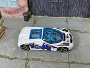Hot Wheels Ford GT-90 white Anime graphics loose car, top view