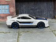 Hot Wheels Ford Shelby GT350R white with black and blue stripes, right side view