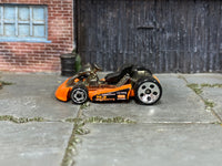 Hot Wheels orange MJ Engineering Go Kart loose toy, left side view