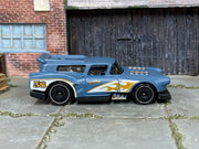Hot Wheels Gone Mad moody blue and gold number 58 loose wagon, right side view